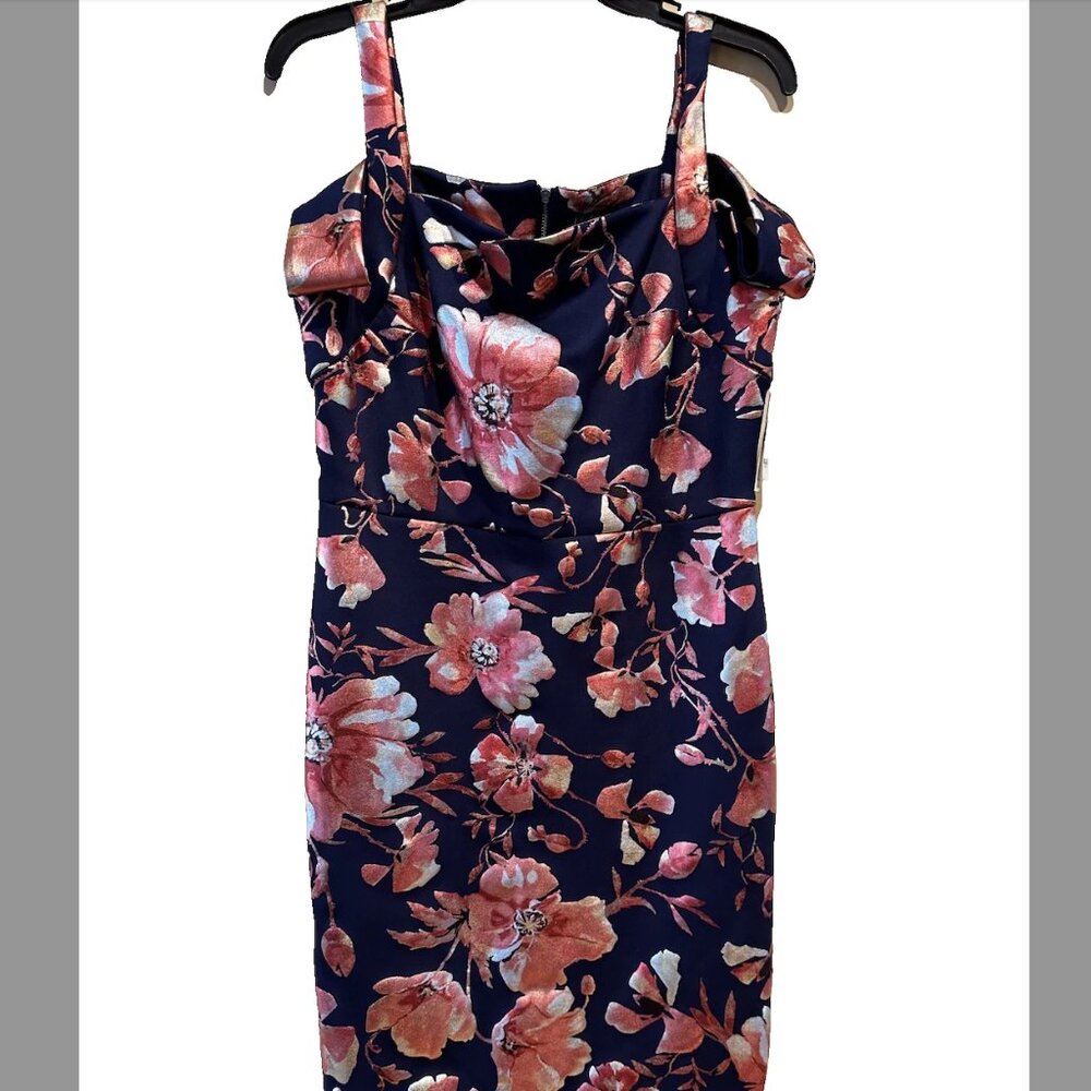 NEW Thalia Sodi Sz 10 Stretch Baja Blue Metalic Print Floral Off Shoulder Straps
